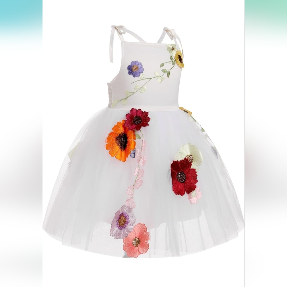Girl's White and Flowered Tutu-Dress